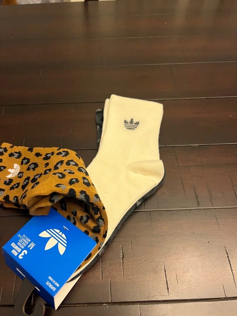 Adidas Leopard Cheetah Socks 3 Pack High Quarter Medium Womens Shoe Size 5-10